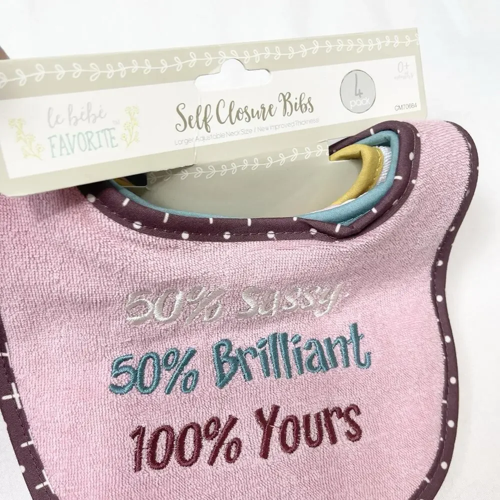 Petite L'Amour‎ Baby Girls' 4-Pack Baby Bibs One Size Pink Cute Sassy Star Bear